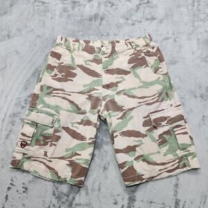 Vintage 90s Squalo Surf Co Shorts Mens L Green Tan Brown Camo Cargo Baggy Loose